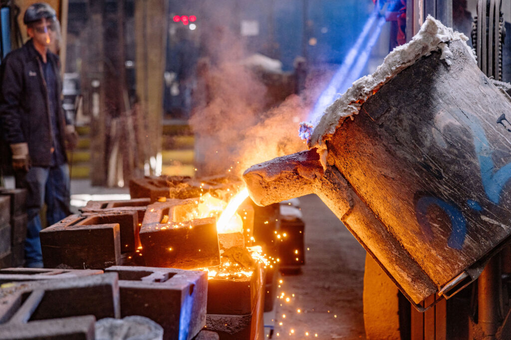 Metal being poured.