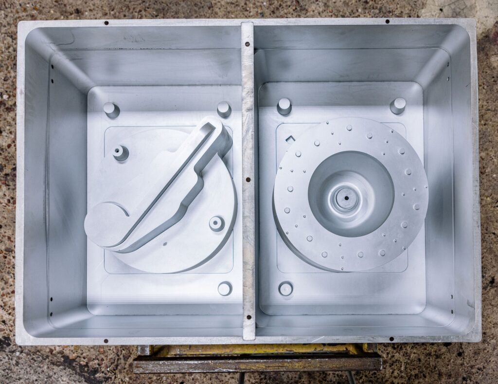 The inside of a part created with the process of pattern and tooling.