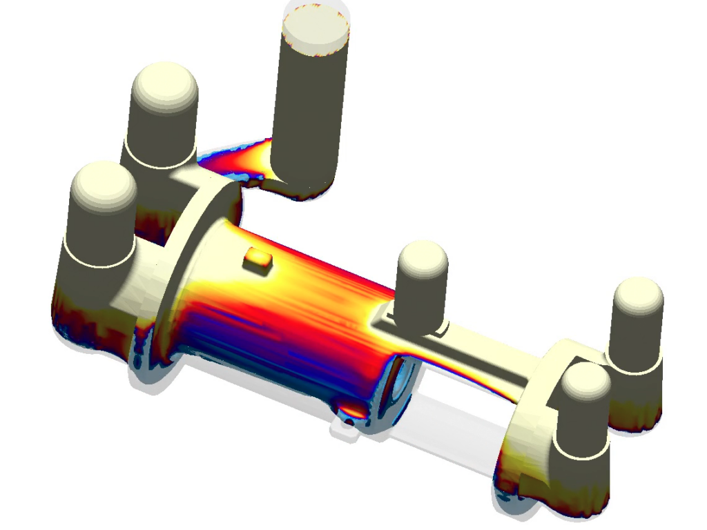 An image from engineering software showcasing metal being poured into a cast.